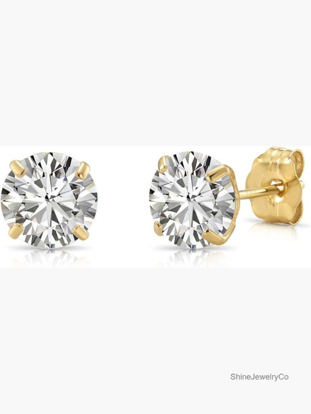 14k Yellow Gold Cubic Zirconia Stud Earrings 6mm Push Back